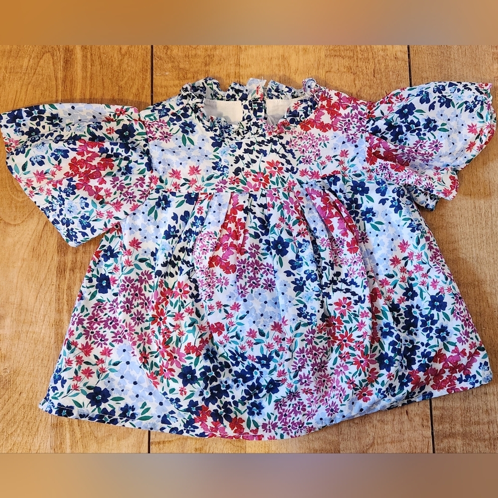 Janie and Jack Floral Kids Blouse - Red, Blue, White